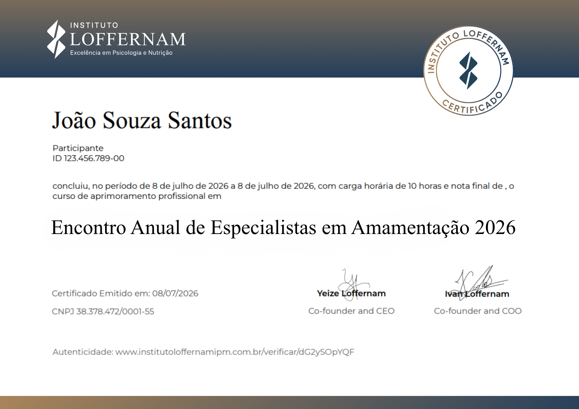 Modelo de Certificado do Encontro Anual de Especialistas em Amamentação